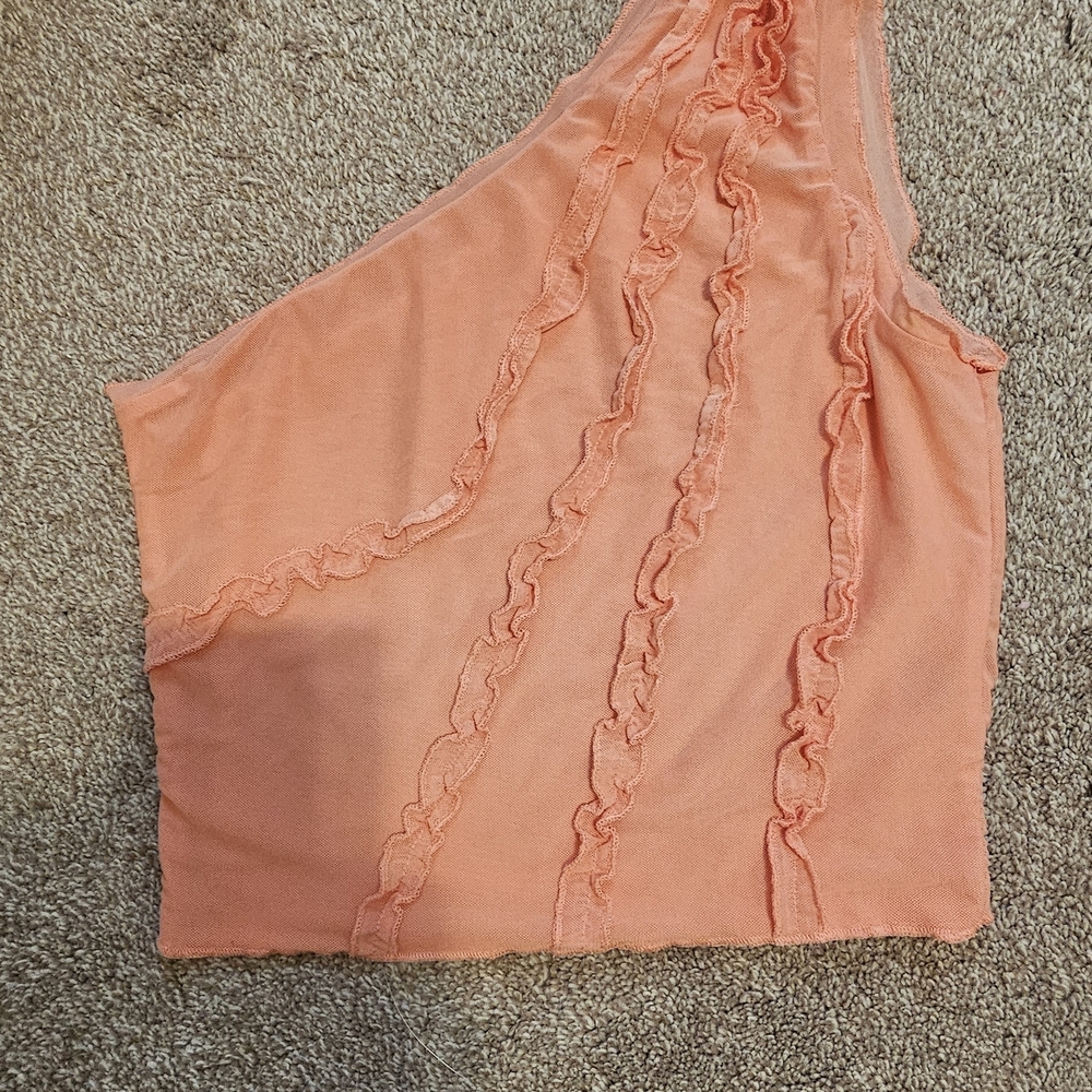 SHEIN Peach One-Shoulder Crop Top